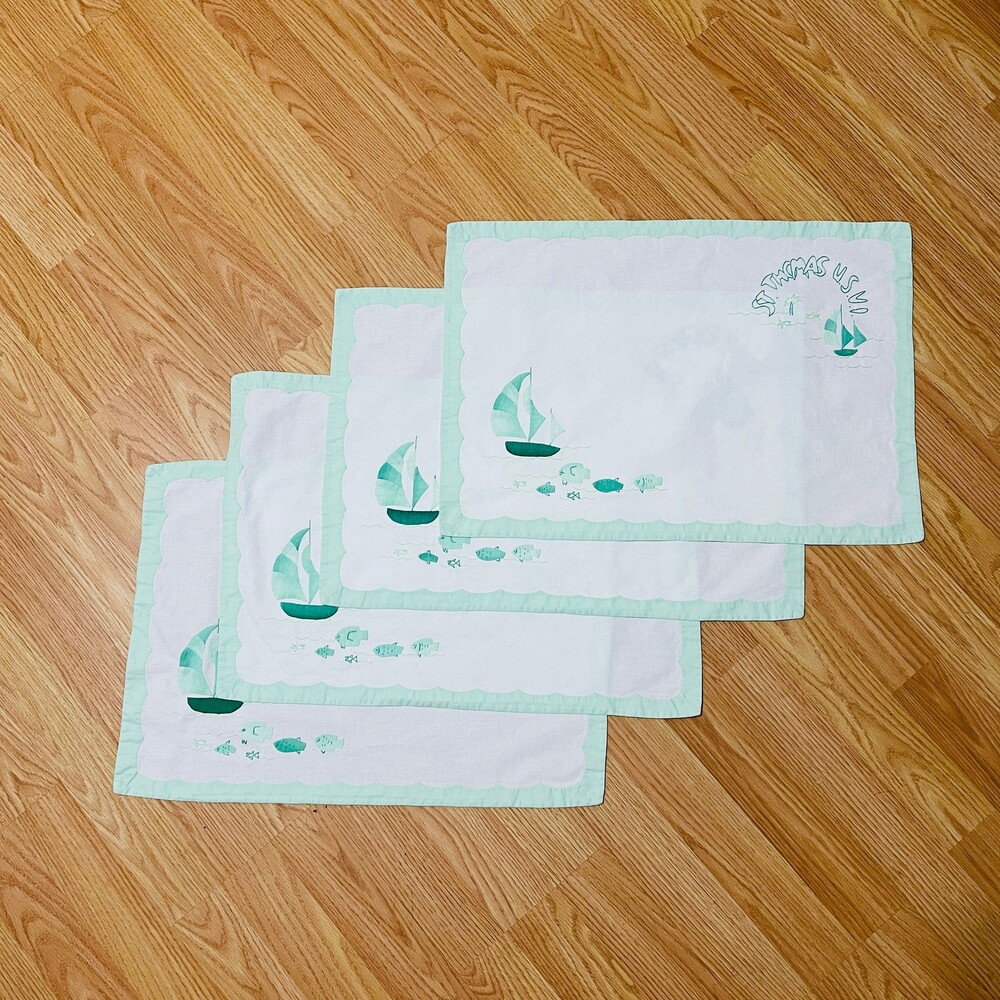 4 Vintage St Thomas Virgin Islands Cotton Embroidered Souvenir Placemats